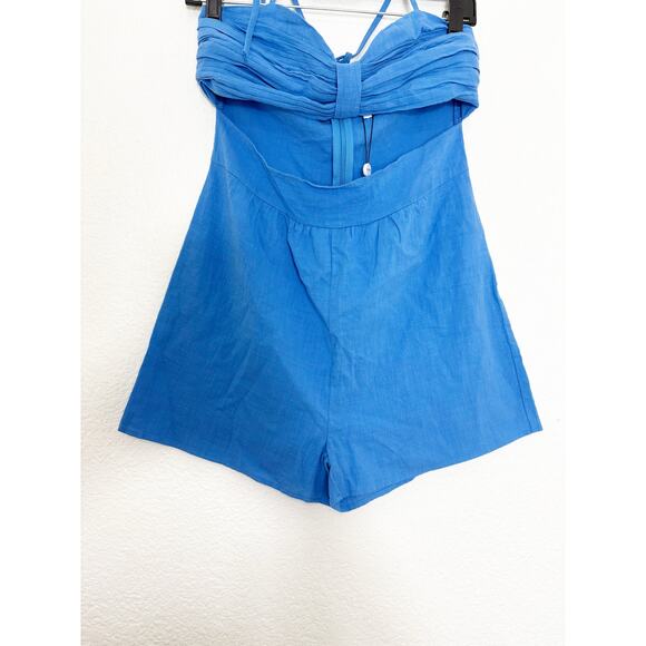 NWT SNDYS X Revolve Boat Linen Romper Size Medium Blue Cut Out Lightweight - Picture 8 of 11